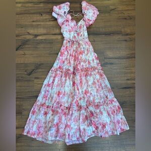 Saint Armont Ella Style Pink Watercolor Tiered Maxi Dress Ruffle Strap XS